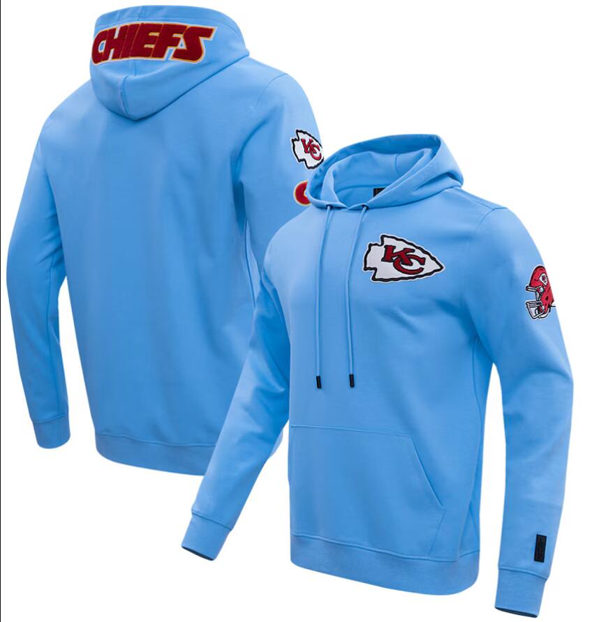 Men 2024 Kansas City Chiefs Pro light Blue Classic Chenille Double Knit Pullover Hoodie